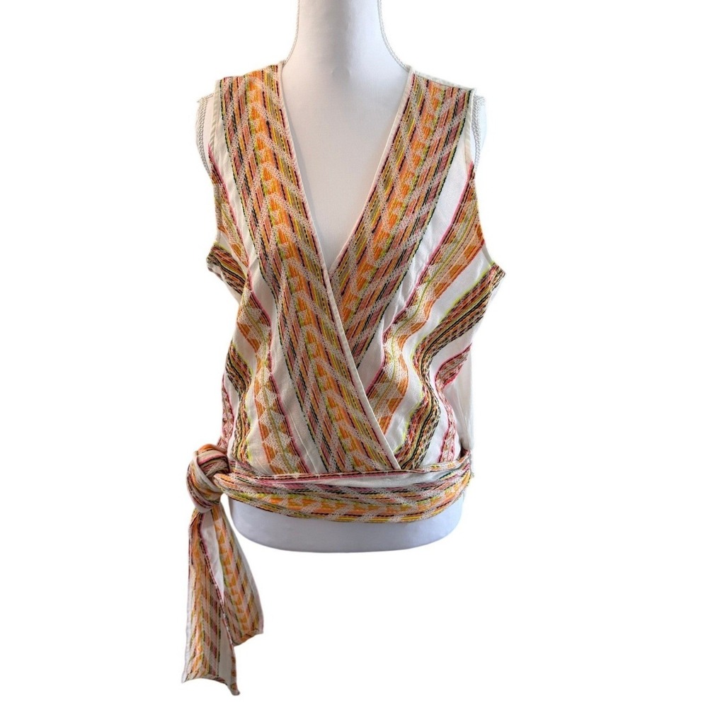 Anthropologie Dolan White Embroidered Wrap Tie Sleeveless Blouse Women's L- NWT - Picture 2 of 8